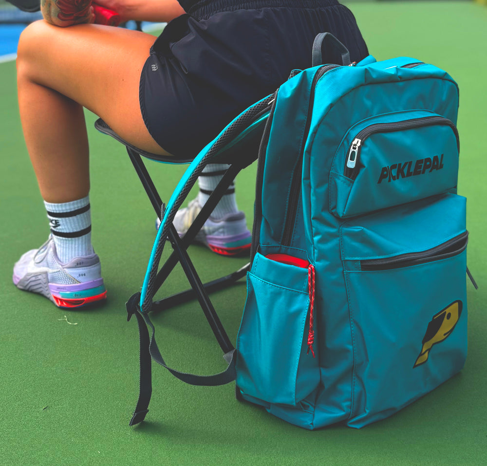 Built-in chair deployed next to the bag